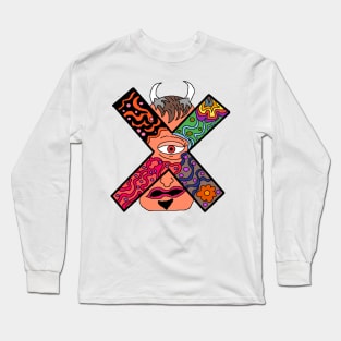 Pixel art drawing Demon X face with one eye Long Sleeve T-Shirt